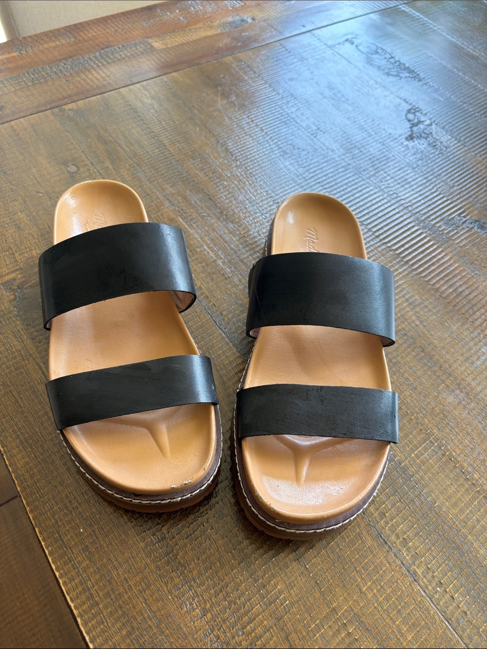 Madewell Women’s Casual Double-Strap Slide Sandals - Black/Tan size 8 - Picture 2 of 5